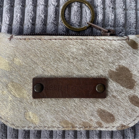 Gold and Taupe Keep It Gypsy LV Up-Cycle Leather Keychain Card Holder - Picture 3 of 8